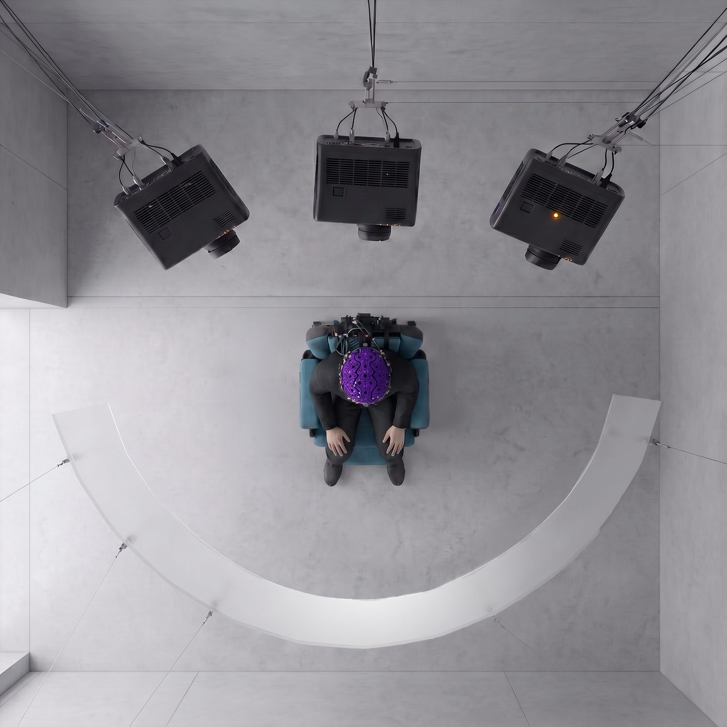Concept render of a Full Field Display wrapping a participant in the shielded room